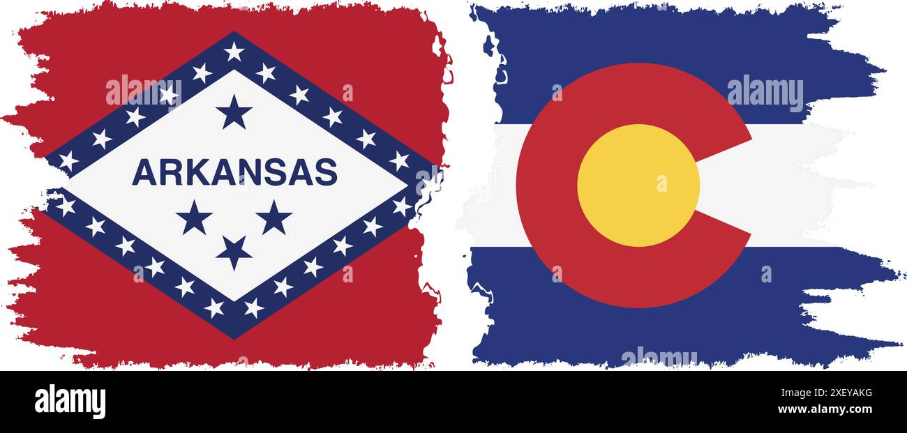 Colorado e Arkansas segnalano la connessione, il vettore dei flag del pennello grunge Illustrazione Vettoriale