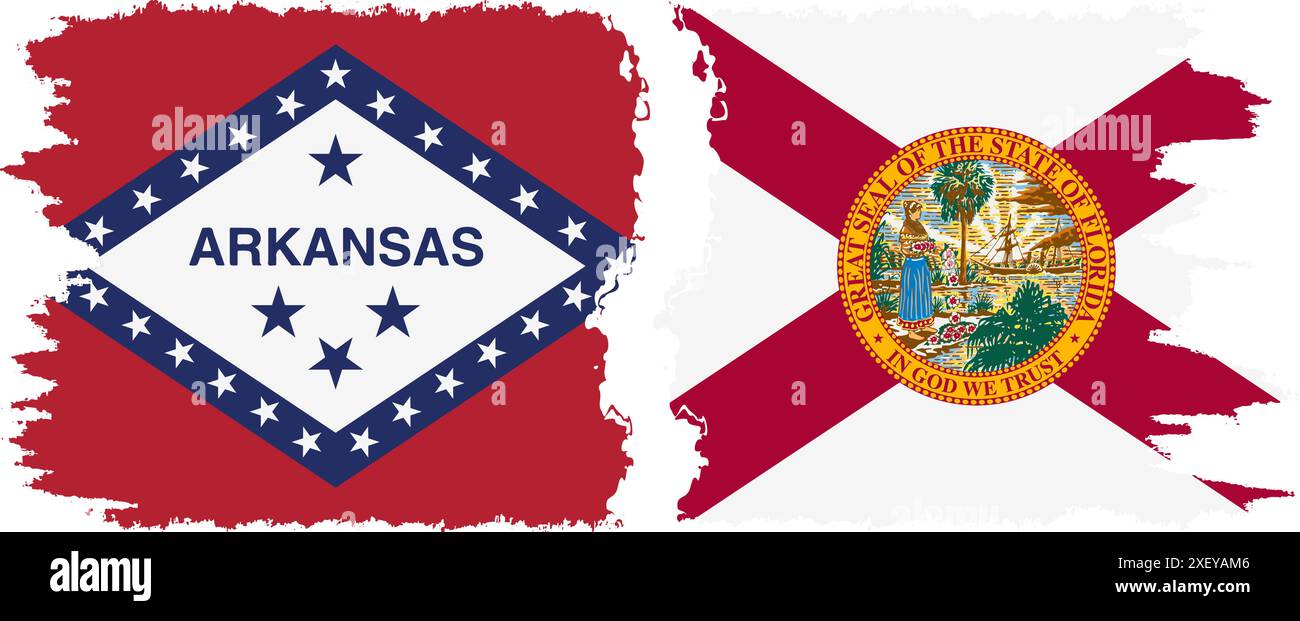 Florida e Arkansas, stati grunge pennello segnala connessione, vettore Illustrazione Vettoriale