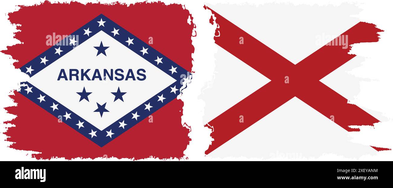 Alabama e Arkansas, stati grunge pennello segnala connessione, vettore Illustrazione Vettoriale