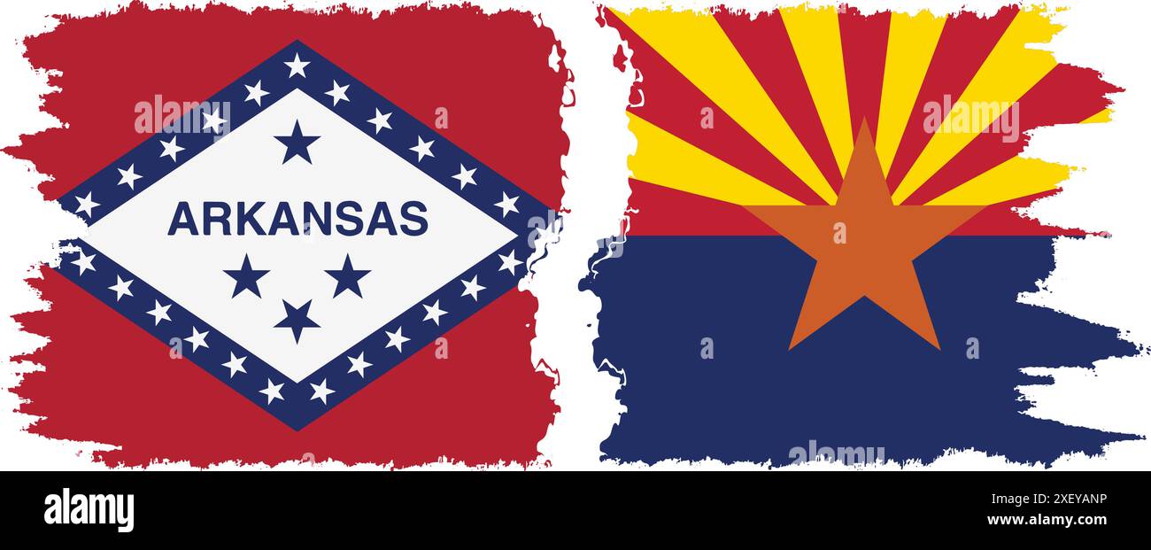 Arizona e Arkansas, stati, pennello grunge, segnala connessione, vettore Illustrazione Vettoriale