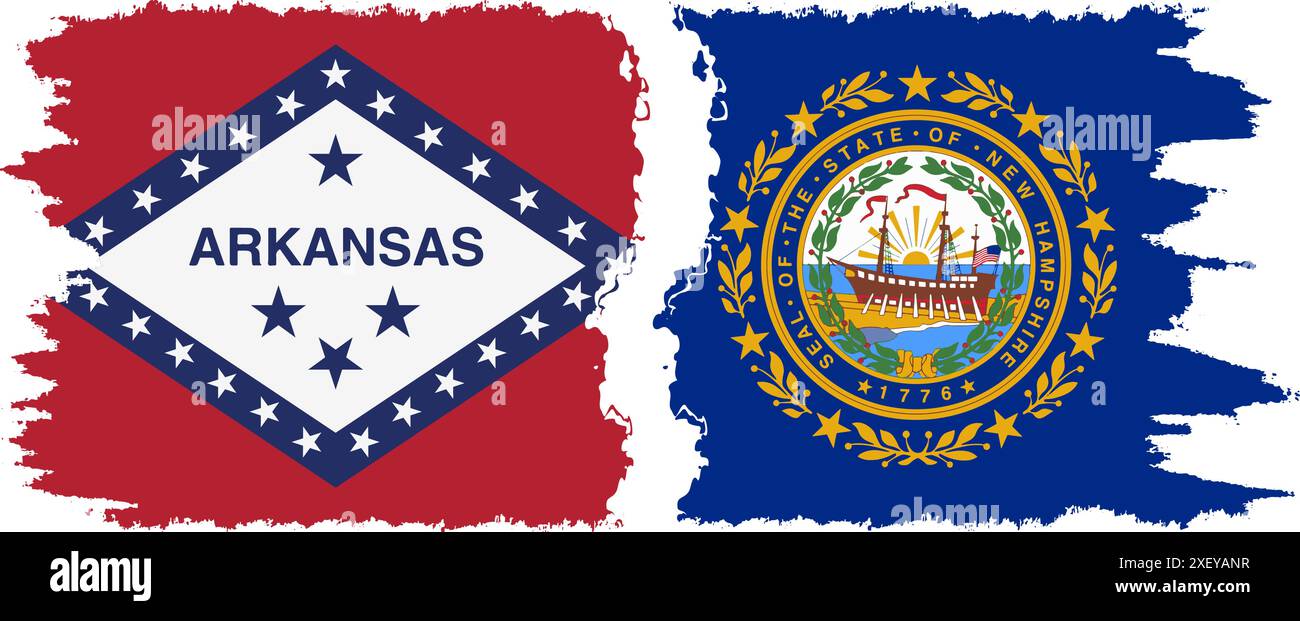 New Hampshire e Arkansas stati grunge pennello flag connessione, vettore Illustrazione Vettoriale