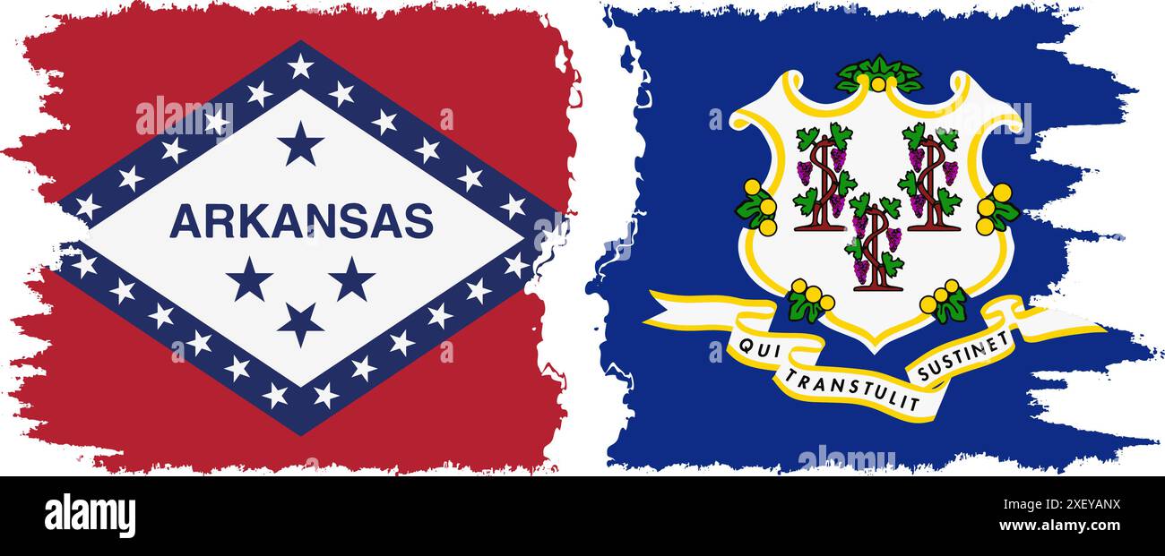 stati del Connecticut e dell'Arkansas: "Grunge brush flag connection, Vector" Illustrazione Vettoriale
