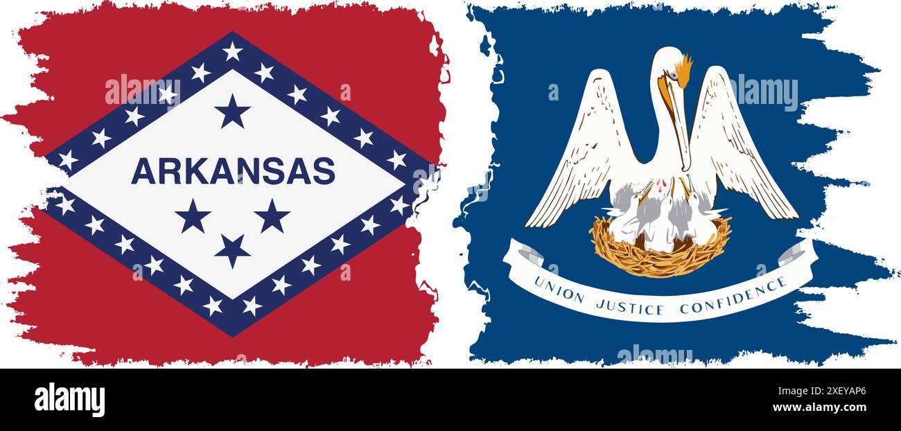 Louisiana e Arkansas, stati grunge pennello segnala connessione, vettore Illustrazione Vettoriale