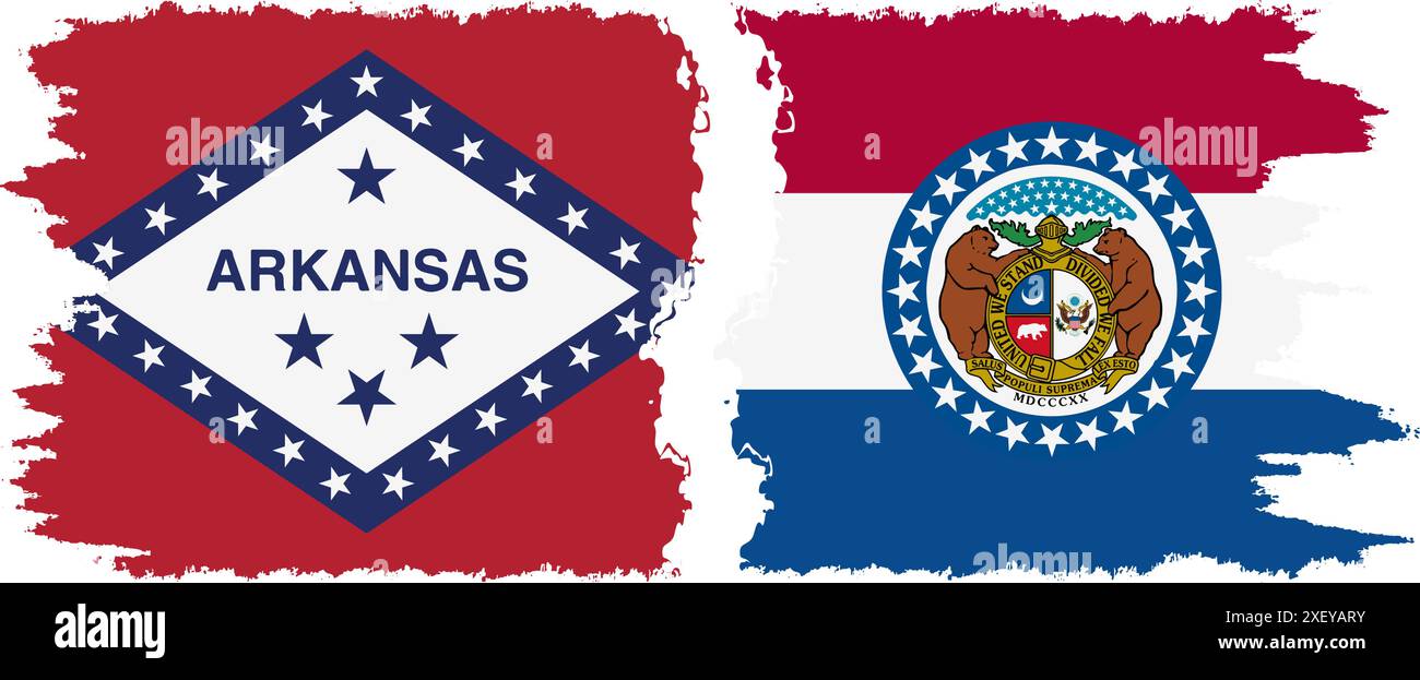 Missouri e Arkansas, stati grunge pennello flag connessione, vettore Illustrazione Vettoriale