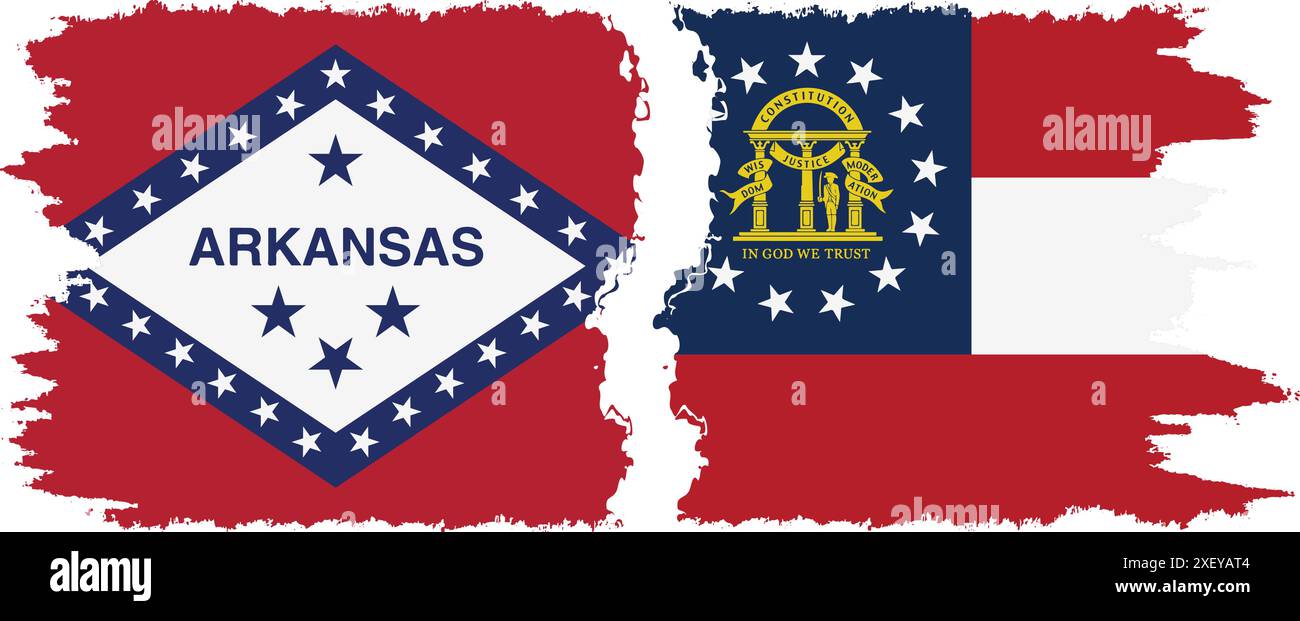 Georgia e Arkansas stati grunge pennello bandiera connessione, vettore Illustrazione Vettoriale
