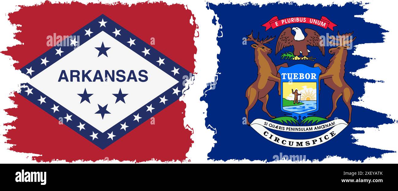 Il Michigan e l'Arkansas segnalano la connessione, il vettore con il pennello grunge Illustrazione Vettoriale
