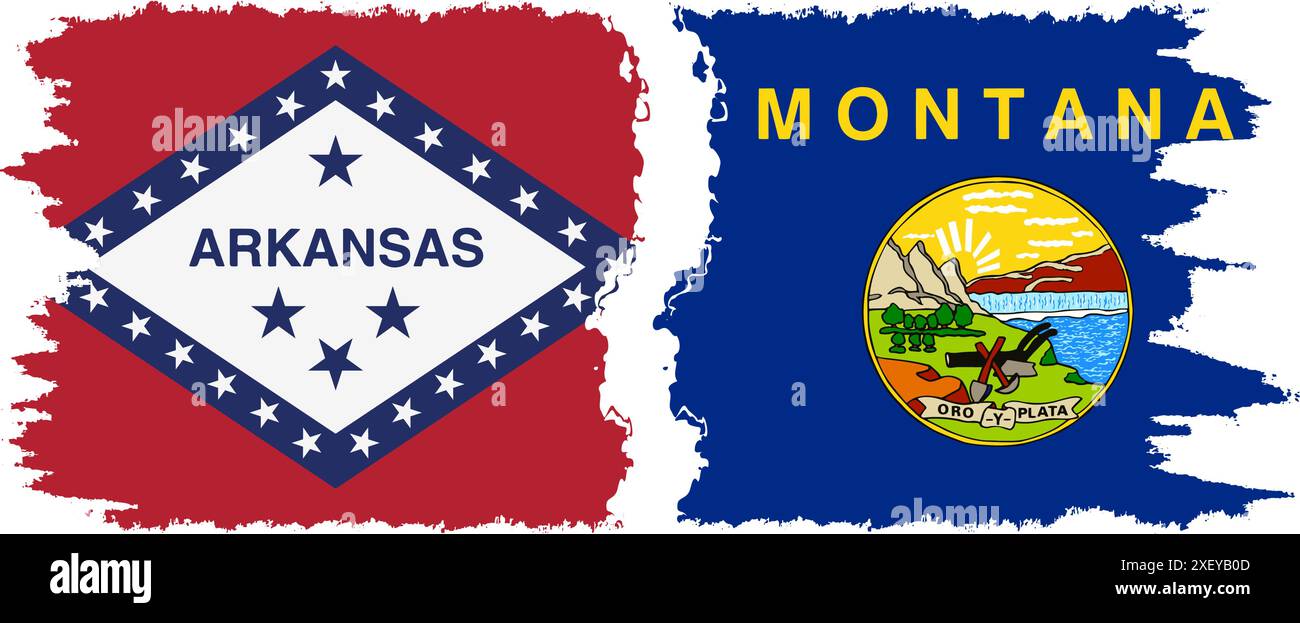 Montana e Arkansas, stati, pennello grunge, segnalano connessione, vettore Illustrazione Vettoriale
