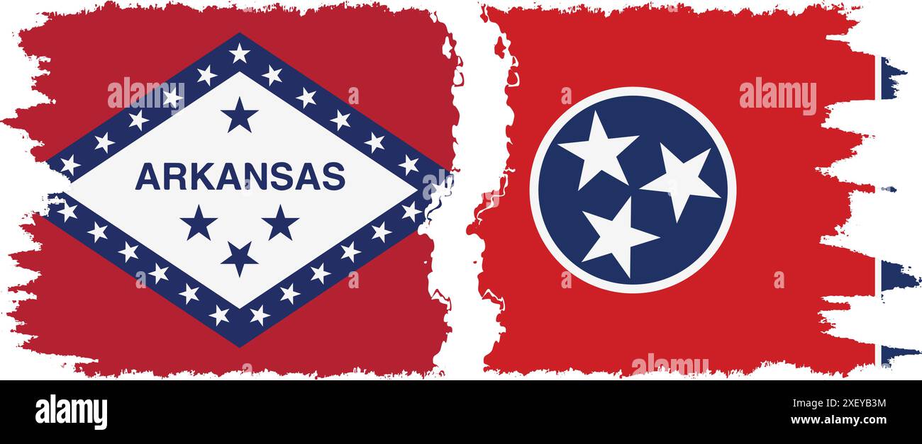 Tennessee e Arkansas, stati, pennello grunge, segnala la connessione, vettore Illustrazione Vettoriale