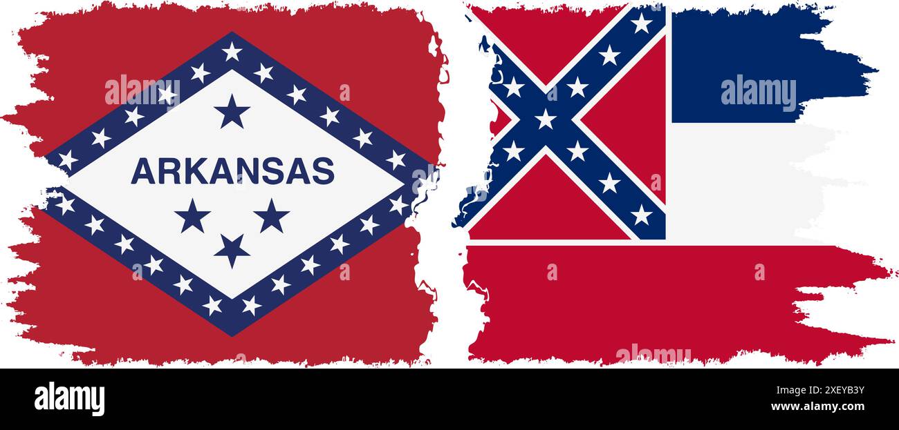 Mississippi e Arkansas, stati grunge pennello segnala connessione, vettore Illustrazione Vettoriale