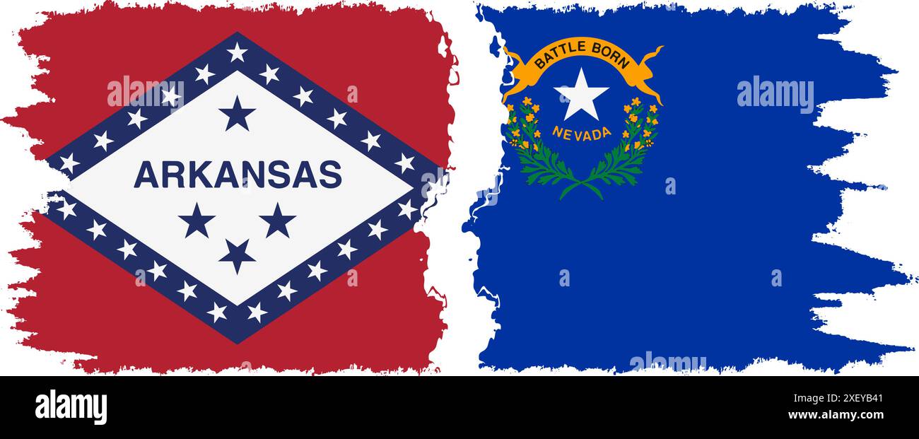 Nevada e Arkansas, stati grunge pennello segnala connessione, vettore Illustrazione Vettoriale