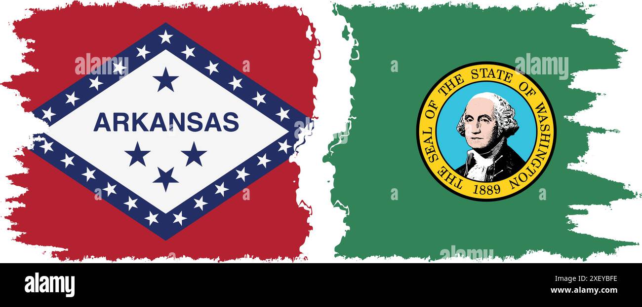 Washington e Arkansas, stati grunge pennello segnala connessione, vettore Illustrazione Vettoriale