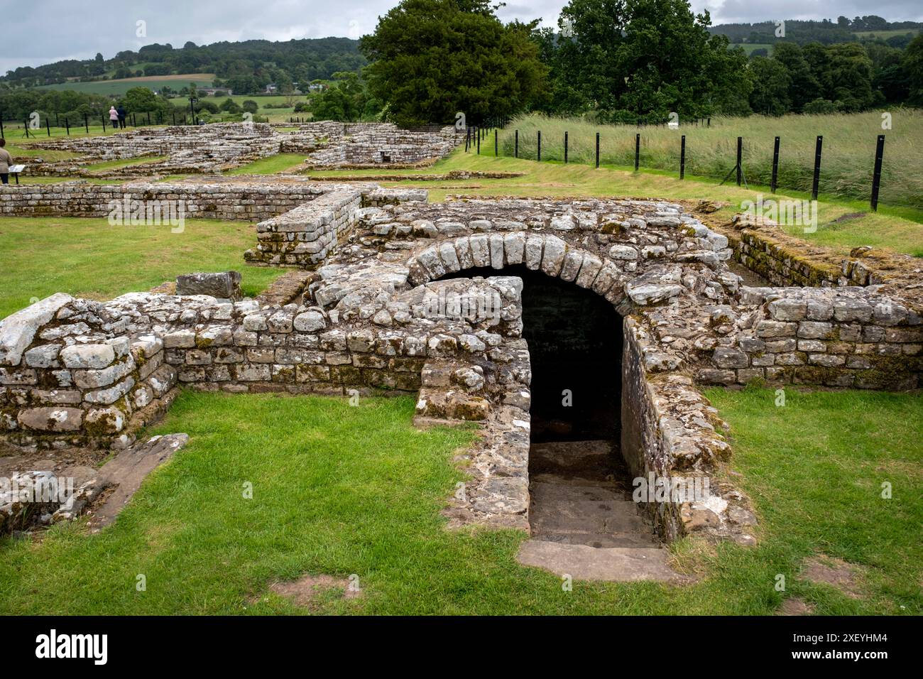 Ingresso alla sala forte del forte romano di Chesters (Cilurnum). Chollerford, Hexham, Northumberland, Inghilterra. Foto Stock