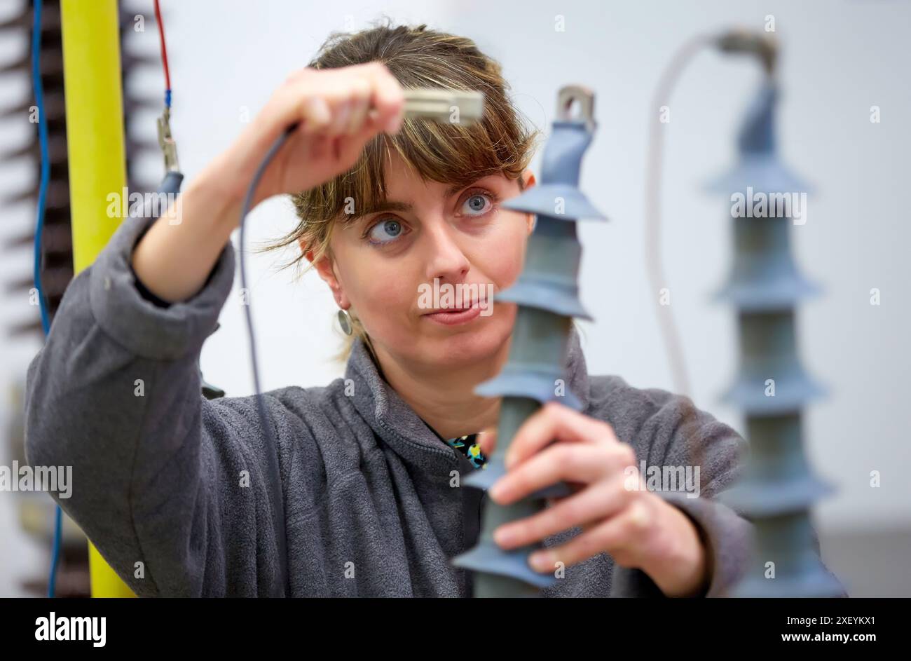 LABORATORIO AD ALTA TENSIONE. Banco di prova per eseguire test dielettrici per prodotti ad alta tensione - fino a 362 kV. Laboratori di sviluppo e certificazione f Foto Stock