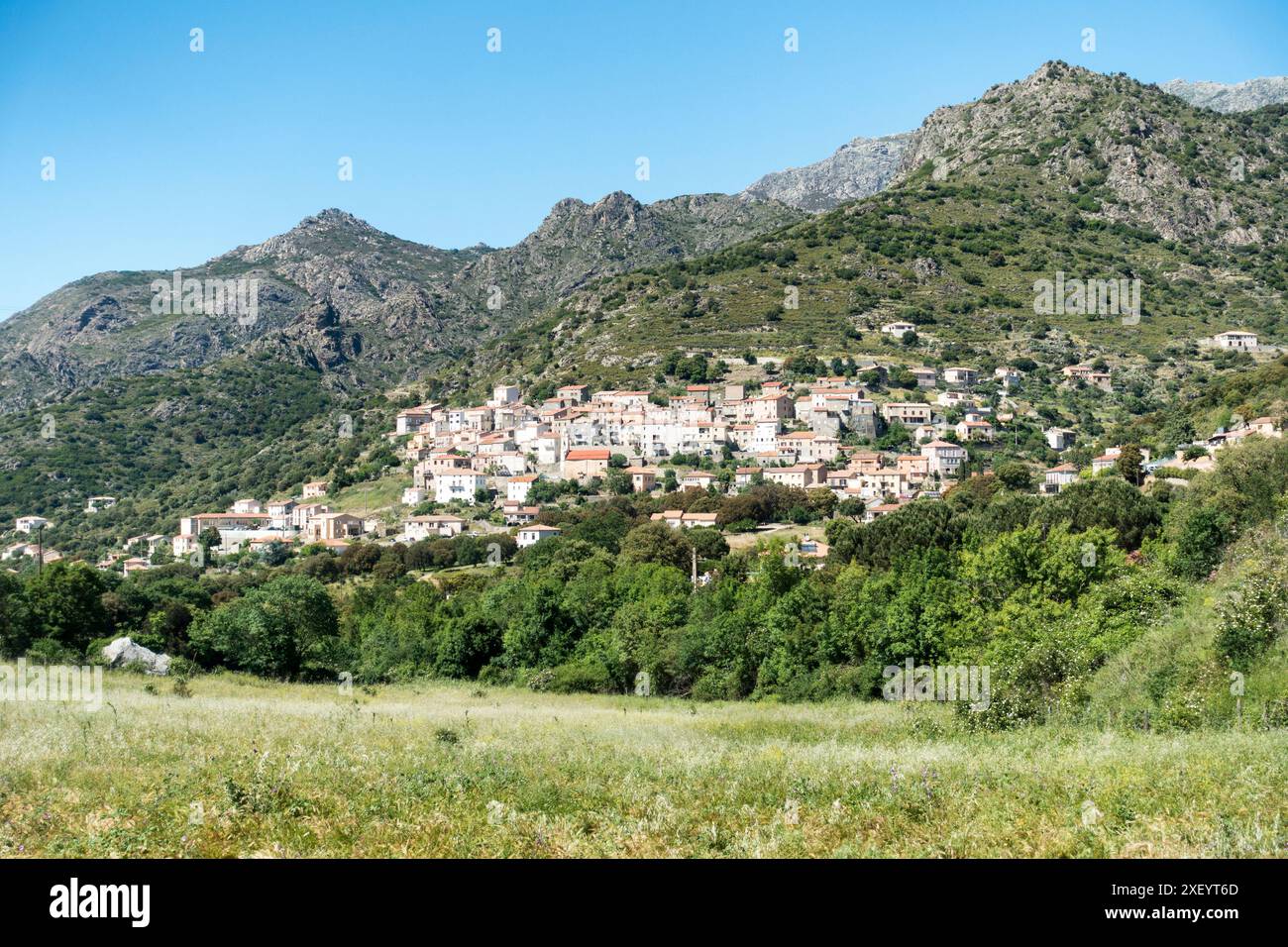 Il villaggio di Pietralba sull'isola francese del Mediterraneo della Corsica Foto Stock