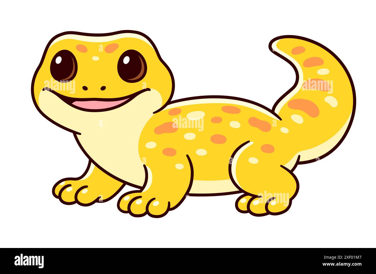 Carino cartone animato Tokay Gecko illustrazione vettoriale. Divertente lucertola tropicale con motivo a macchie gialle. Illustrazione Vettoriale