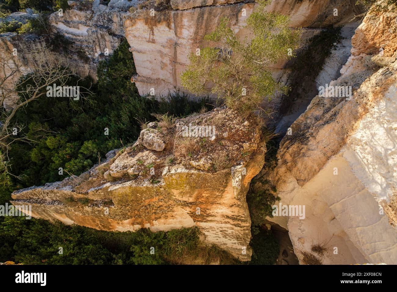 Vecchia cava di arenaria, SA Mola, Felanitx, Maiorca, Isole Baleari, Spagna. Foto Stock