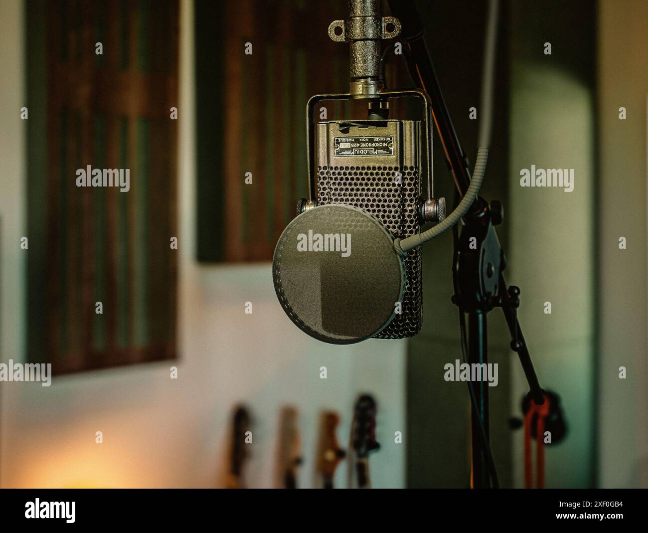 Microfono a nastro in Melodium su supporto in studio audio professionale Foto Stock Microfono a nastro in Melodium su supporto in studio audio professionale Foto Stock