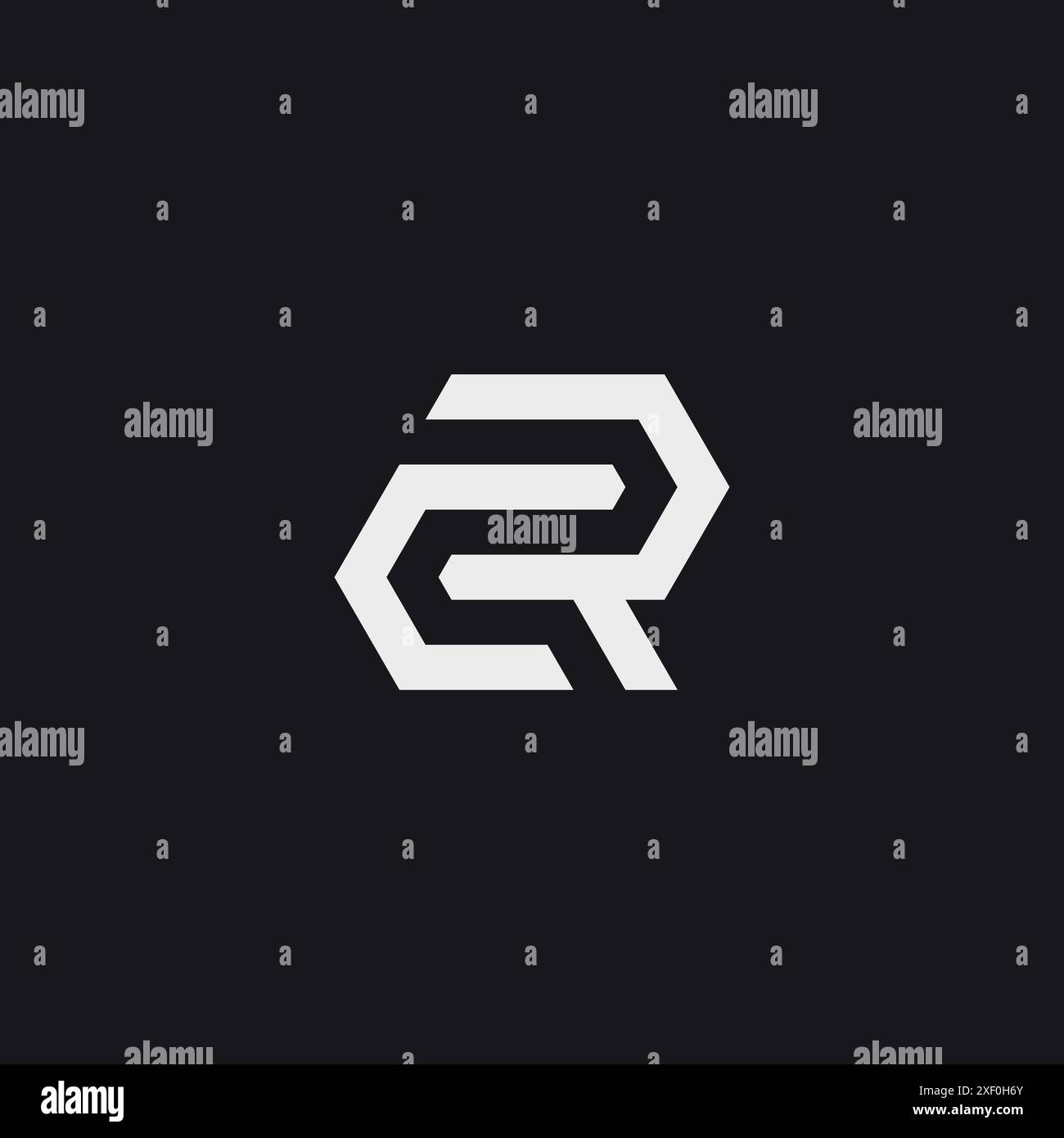 Logo creativo Letter CR RC tipografico minimale a forma esagonale. Illustrazione Vettoriale