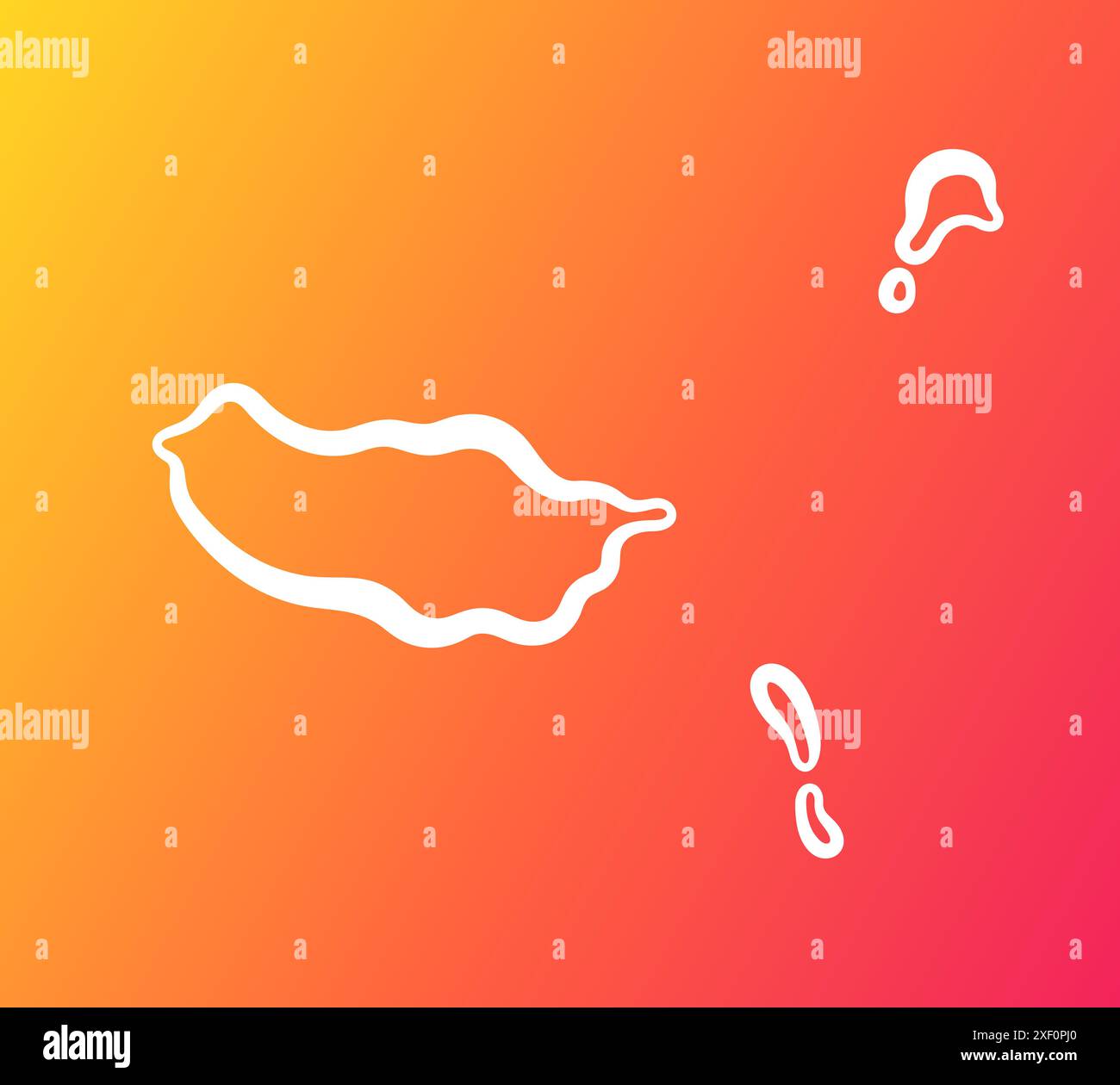 Mappa bianca di Madeira su sfondo sfumato arancione e viola. Illustrazione Vettoriale