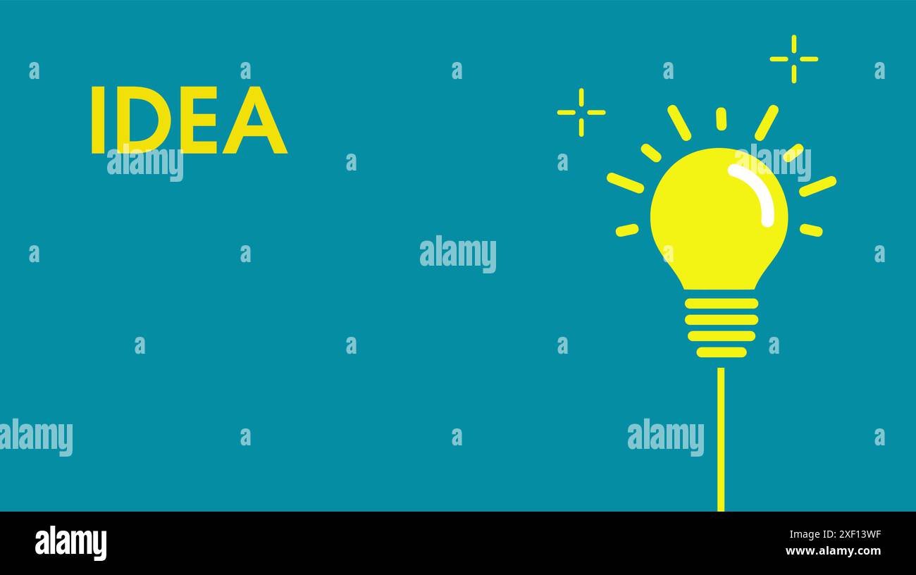 Lampadina luminosa luminosa luminosa su sfondo giallo. Illustrazione Vettoriale