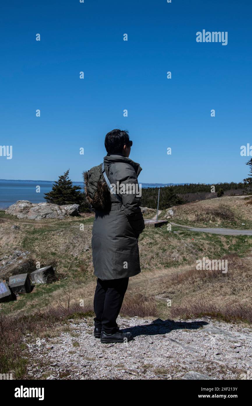 Goditi la vista della baia di Fundy dal faro di Cape Spencer a Saint John, New Brunswick, Canada Foto Stock