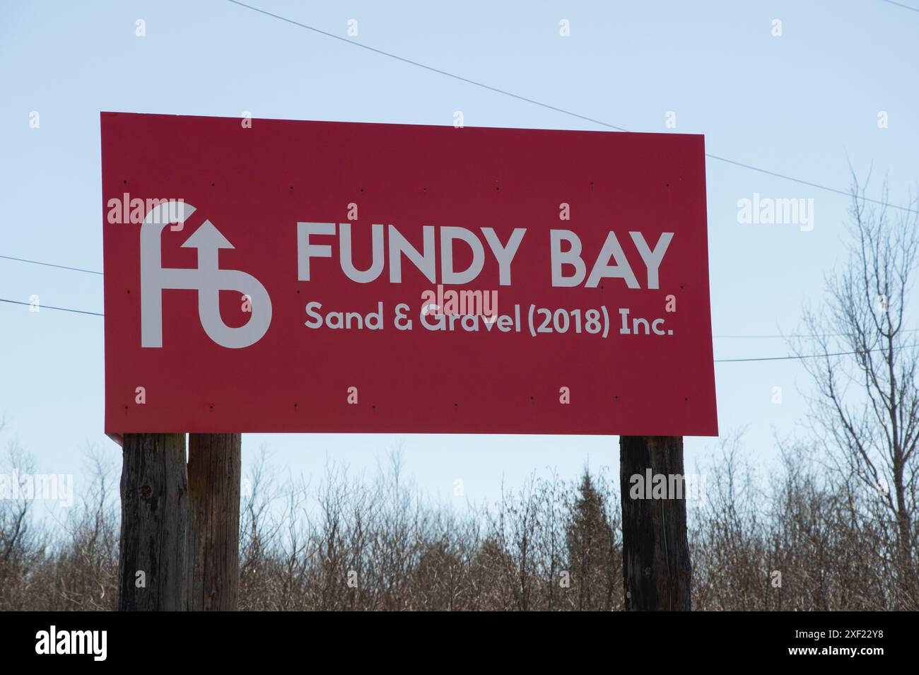 Segnale per Fundy Bay Sand & Gravel su Latimore Lake Road a Saint John, New Brunswick, Canada Foto Stock