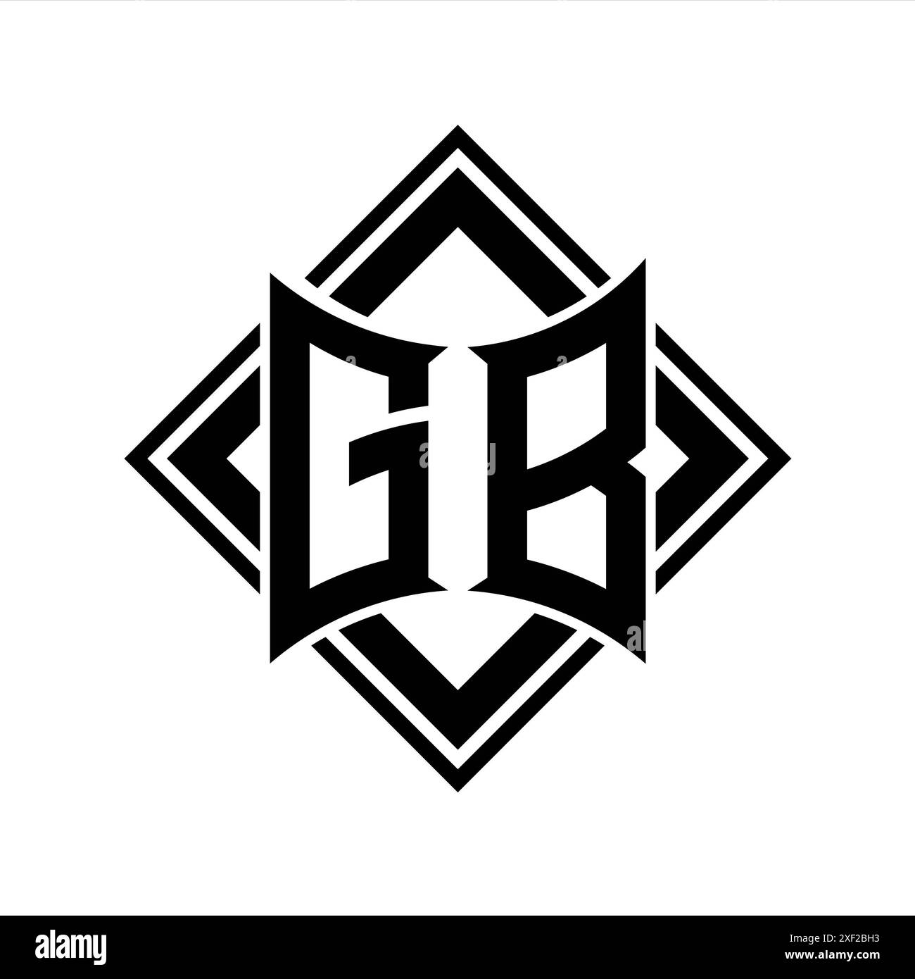 Logo GB Letter con scudo astratto con contorno nero quadrato su sfondo bianco Foto Stock