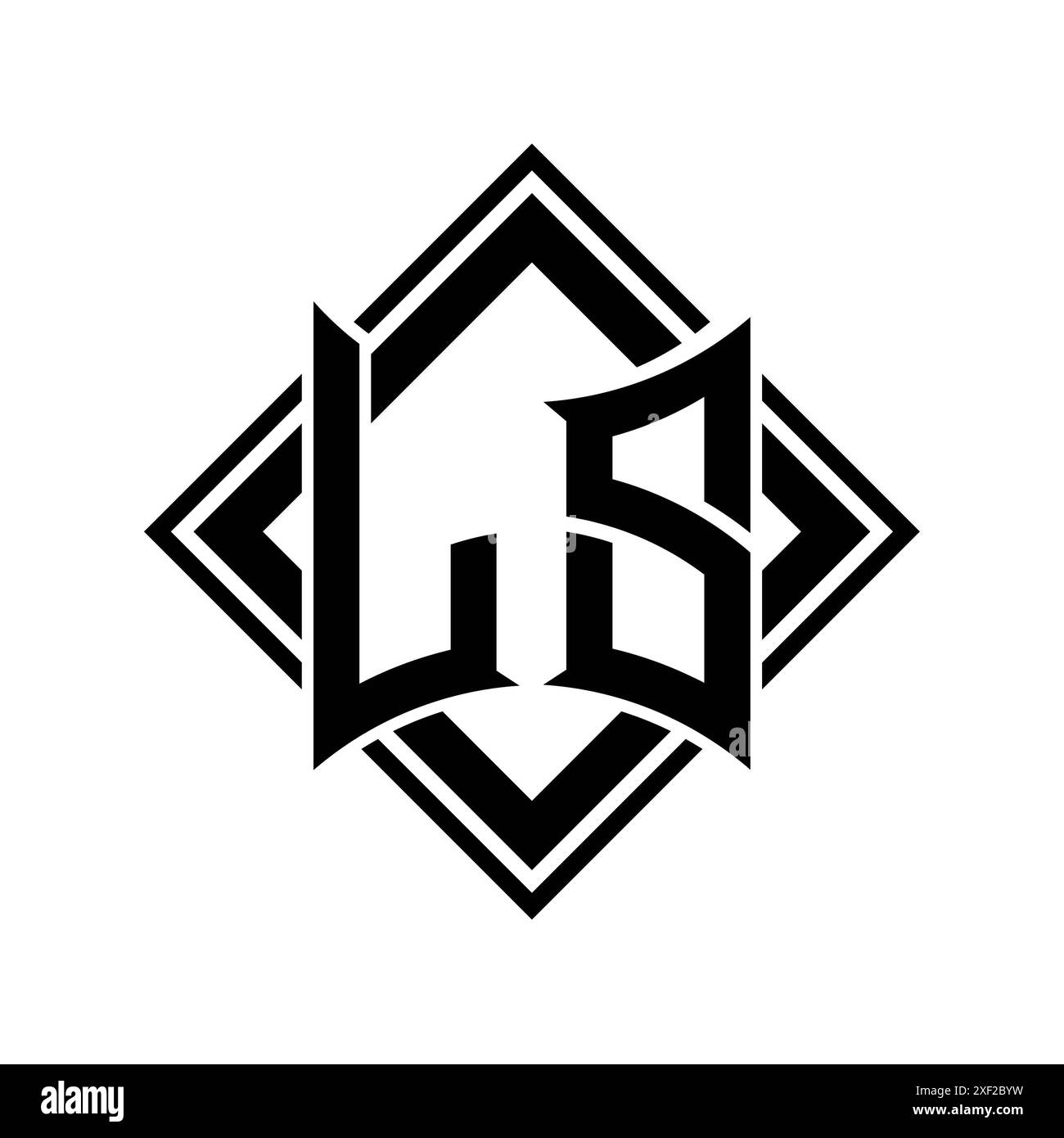 Logo LS Letter con forma astratta dello scudo con contorno nero quadrato su modello di sfondo bianco Foto Stock