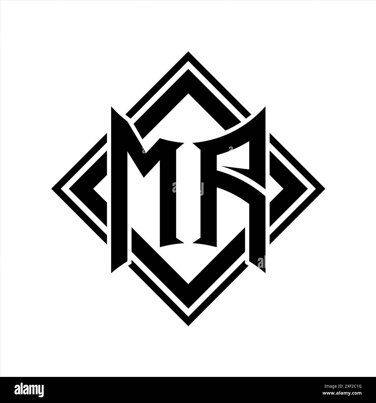 Logo MA Letter con forma astratta dello scudo con contorno nero quadrato su modello di sfondo bianco Foto Stock