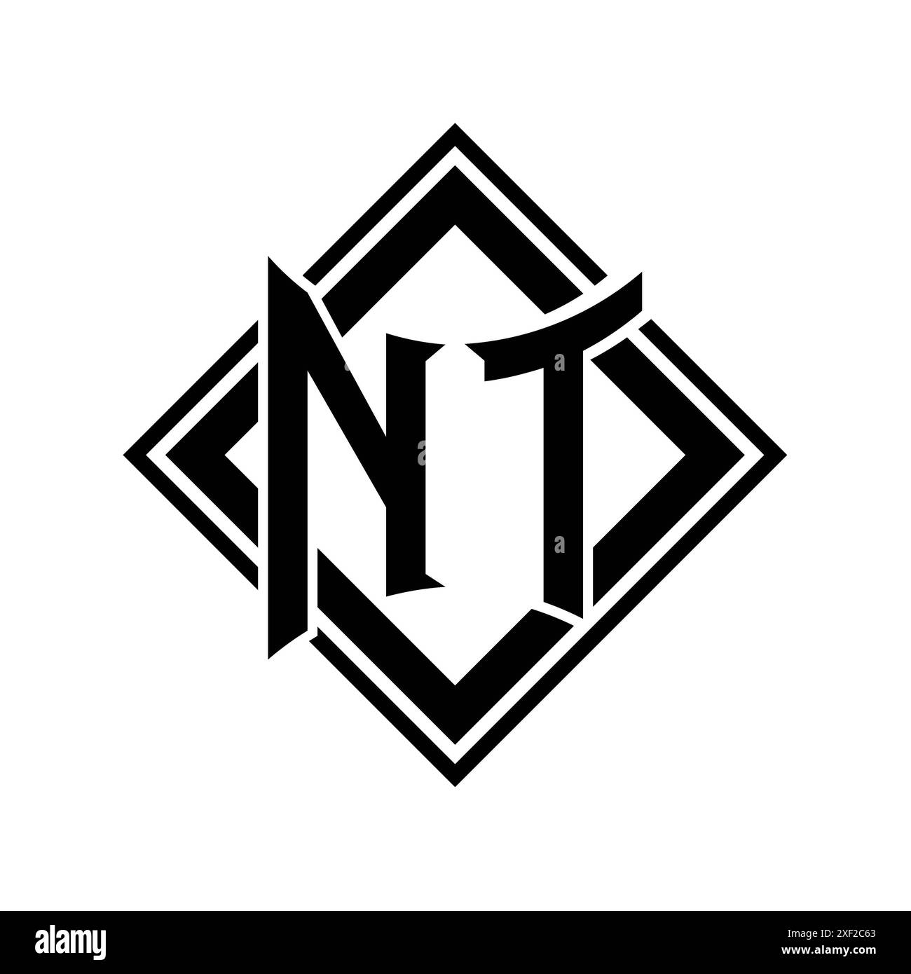 Logo NT Letter con scudo astratto con contorno nero quadrato su sfondo bianco Foto Stock