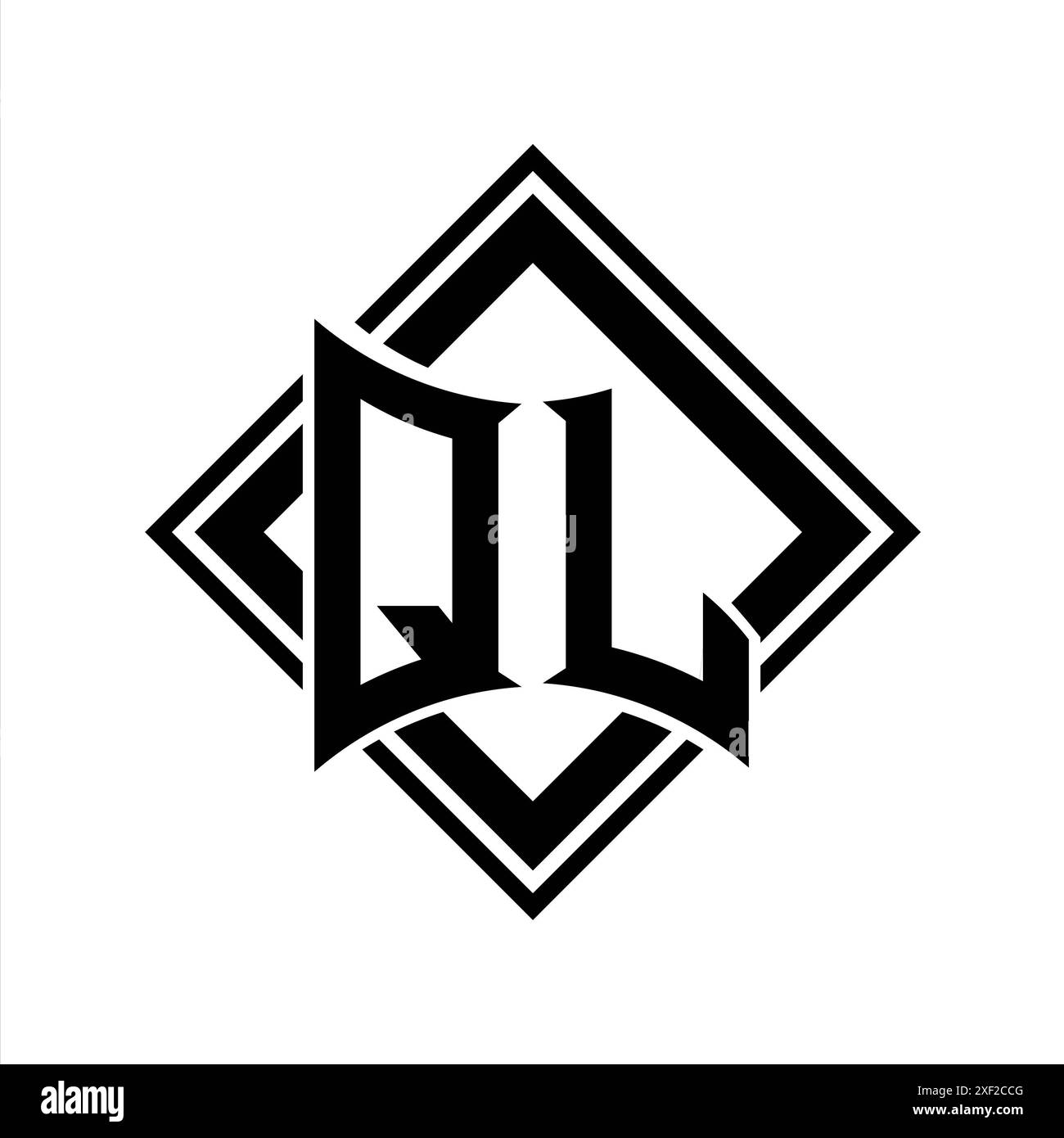 Logo QL Letter con scudo astratto con contorno nero quadrato su sfondo bianco Foto Stock