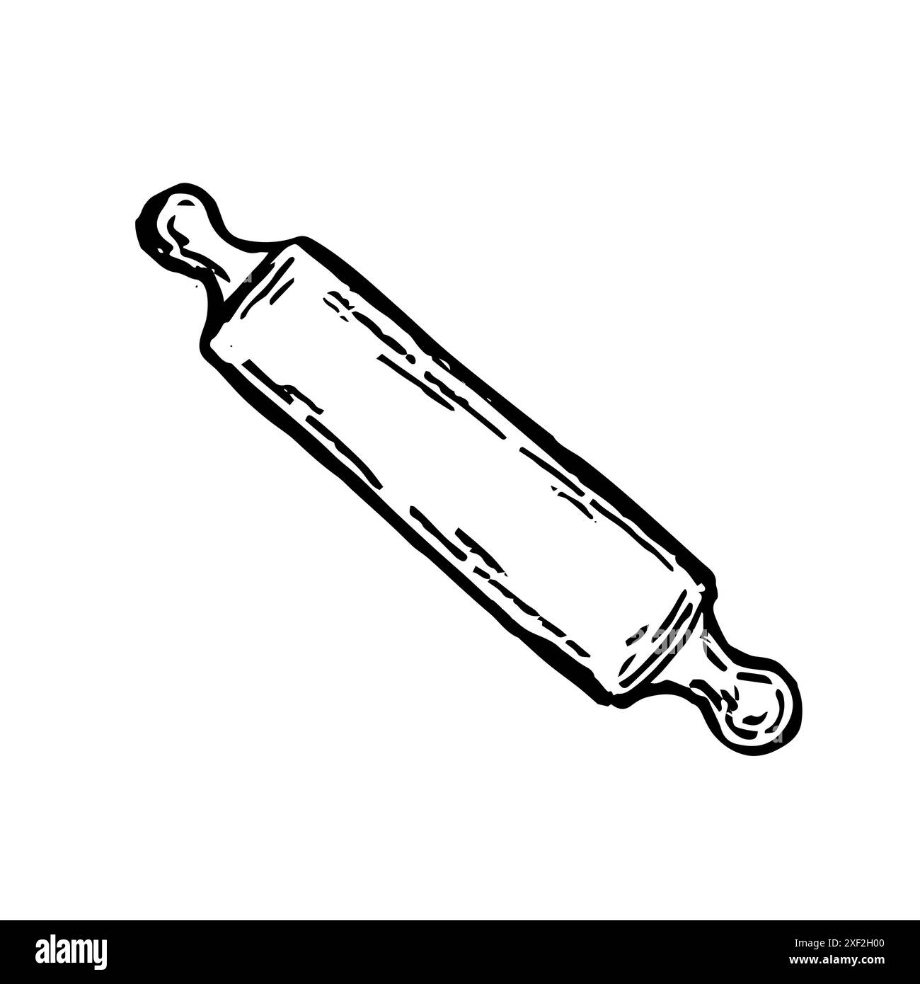Mattarello in legno isolato disegnato a mano. Utensile da cucina. Icona vettoriale incisa. Per il menu del ristorante e della caffetteria, panetteria, pane, pasta, dolci. Design Illustrazione Vettoriale