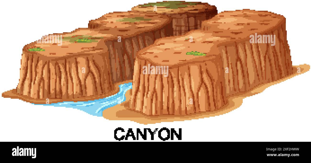Immagine vettoriale di un canyon con fiume Illustrazione Vettoriale