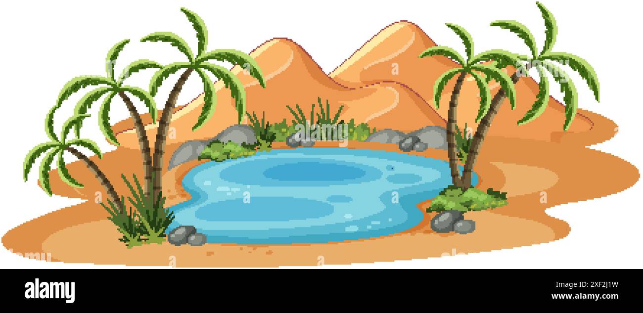 Un'oasi tranquilla in un paesaggio desertico Illustrazione Vettoriale