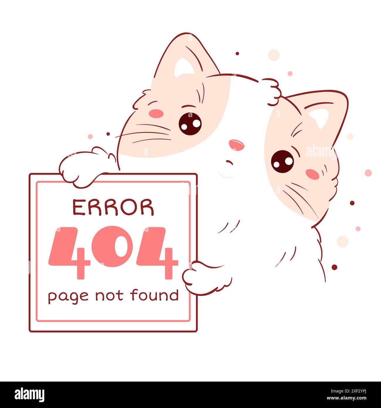 404 pagina errori non trovata. Gatto kawaii triste con messaggio di errore. Un piccolo gattino carino si scusa. Manutenzione del sistema, aggiornamenti, caricamento, funzionamento, computin Foto Stock