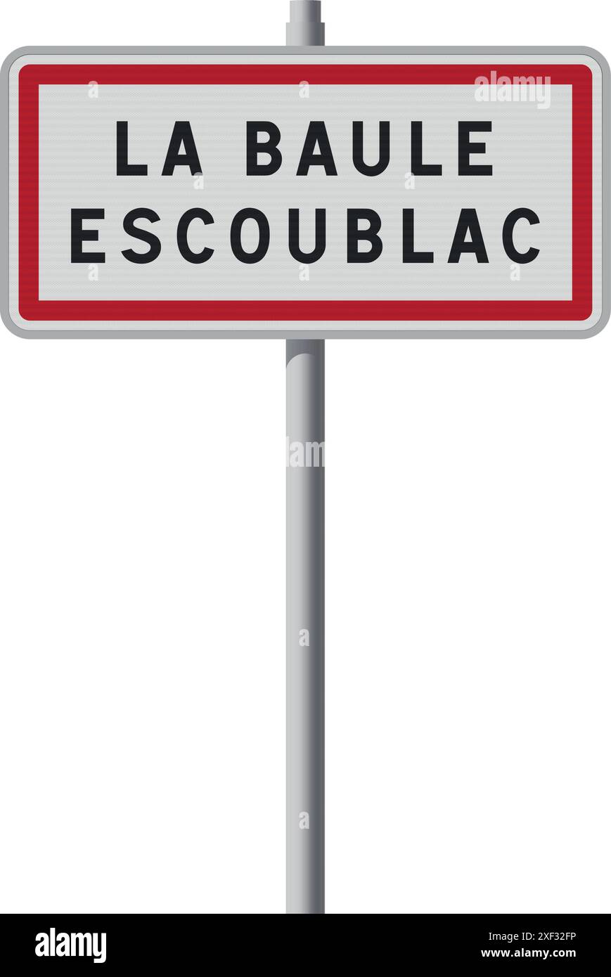 Illustrazione vettoriale del cartello di ingresso della città di la Baule-Escoublac (Francia) su palo metallico Illustrazione Vettoriale