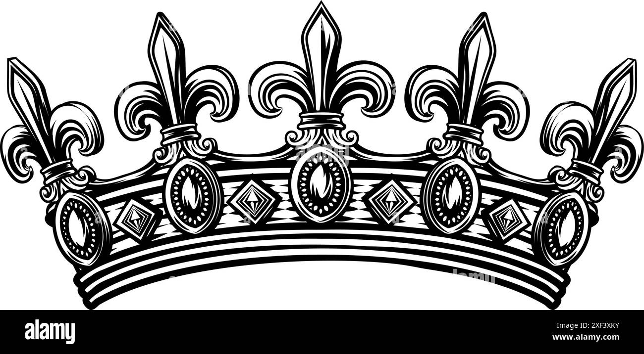 Illustrazione Crown Heraldic Vintage Woodcut Crest Illustrazione Vettoriale