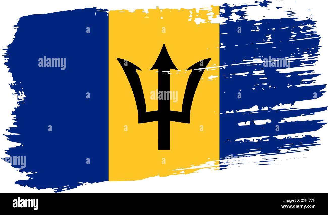 Flag Barbados, tratto pennello ampio su sfondo trasparente, vettore. Illustrazione Vettoriale