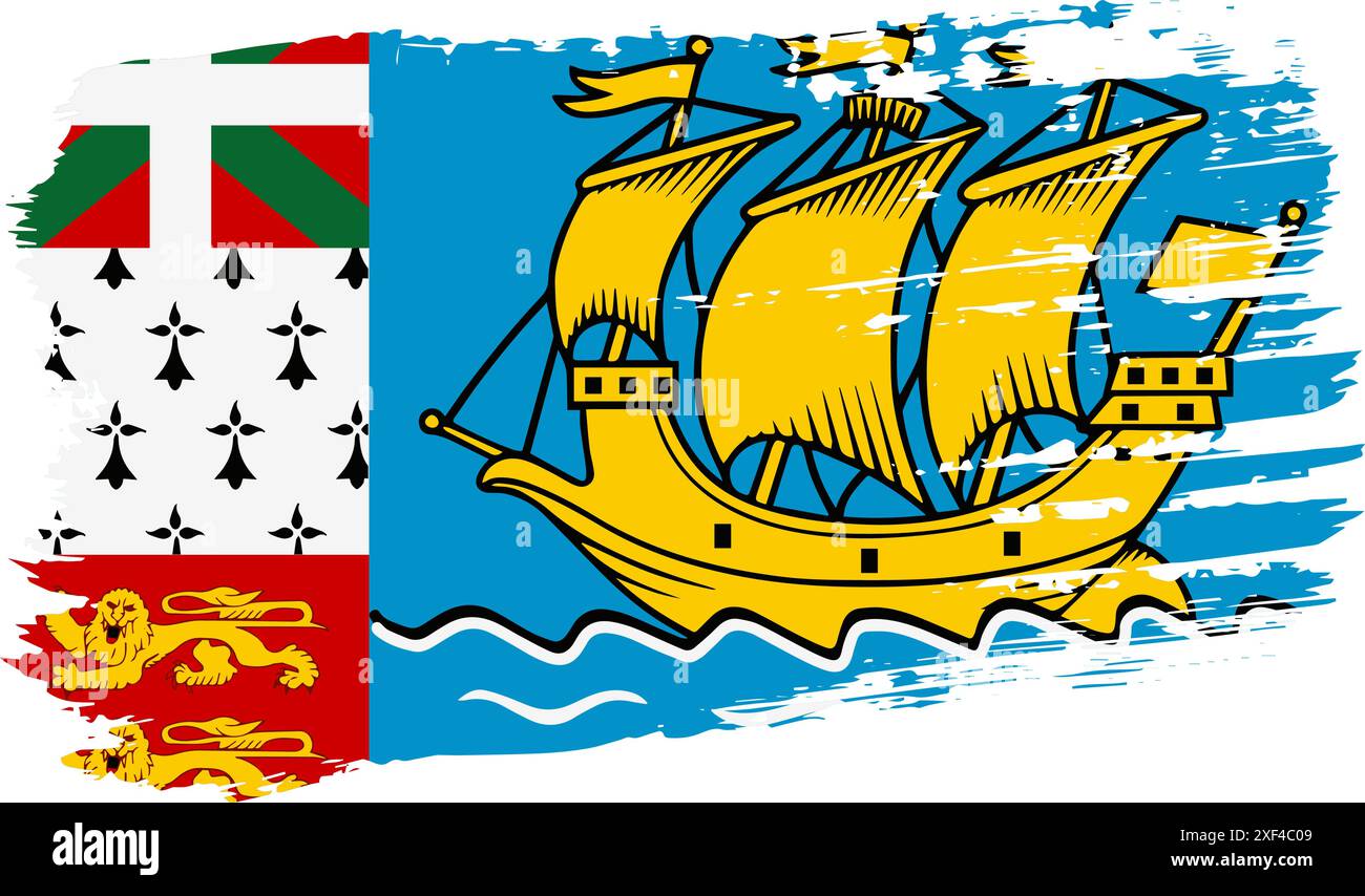 Flag Saint Pierre e Miquelon, pennello ampio su sfondo trasparente, vettore. Illustrazione Vettoriale