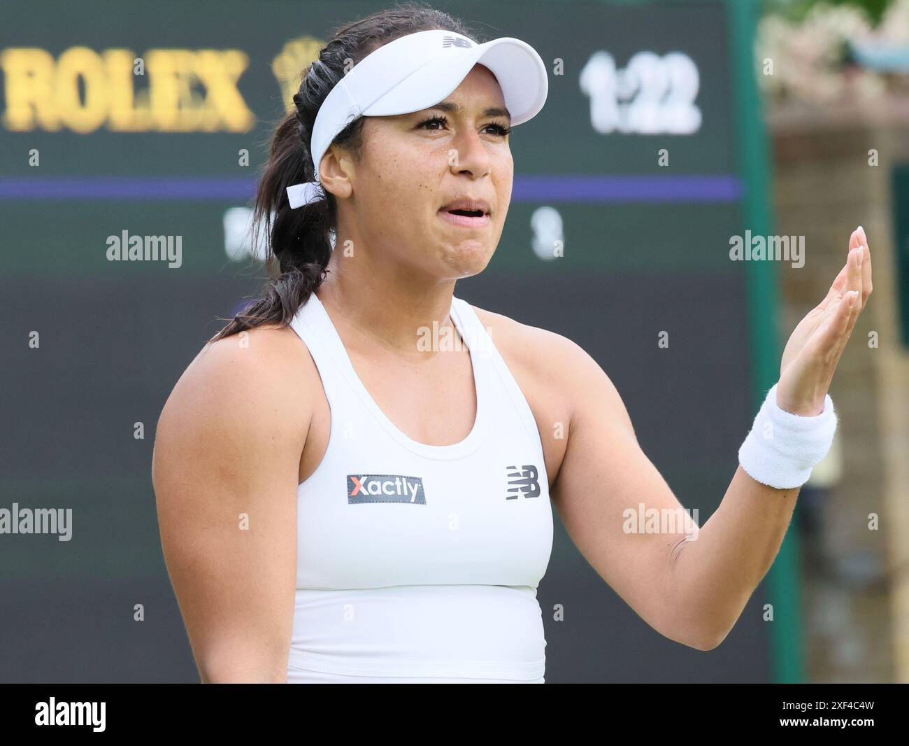 Londra, Regno Unito. 1 luglio 2024. La britannica Heather Watson fotografata durante una partita di tennis contro il belga Minnen, nel primo turno della competizione single femminile del torneo Grand slam di Wimbledon 2024 all'All England Tennis Club, nel sud-ovest di Londra, in Gran Bretagna, lunedì 01 luglio 2024. BELGA PHOTO BENOIT DOPPAGNE credito: Belga News Agency/Alamy Live News Foto Stock