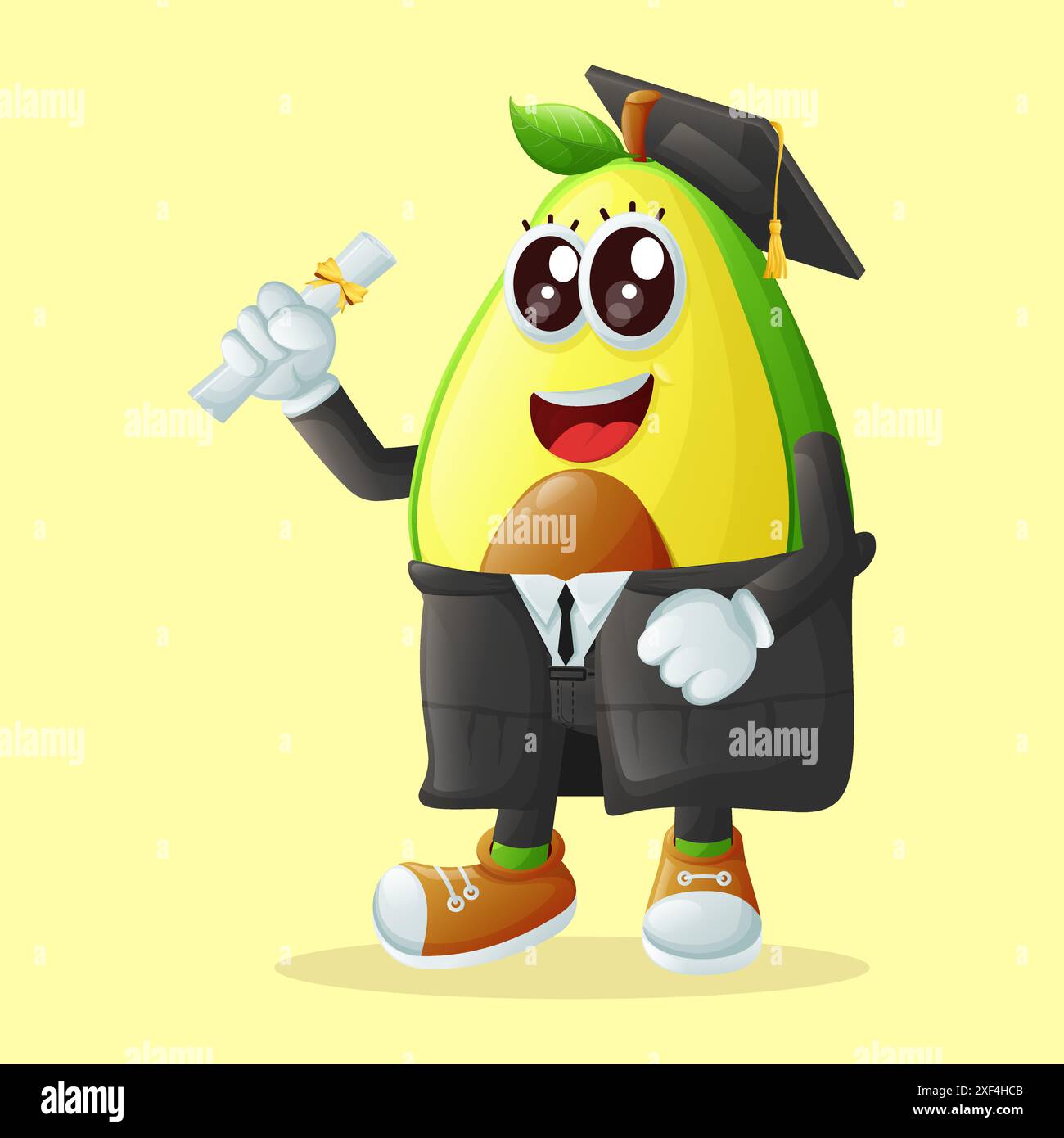 Un simpatico avocado che indossa un berretto e un diploma. Perfetto per la bambina Illustrazione Vettoriale