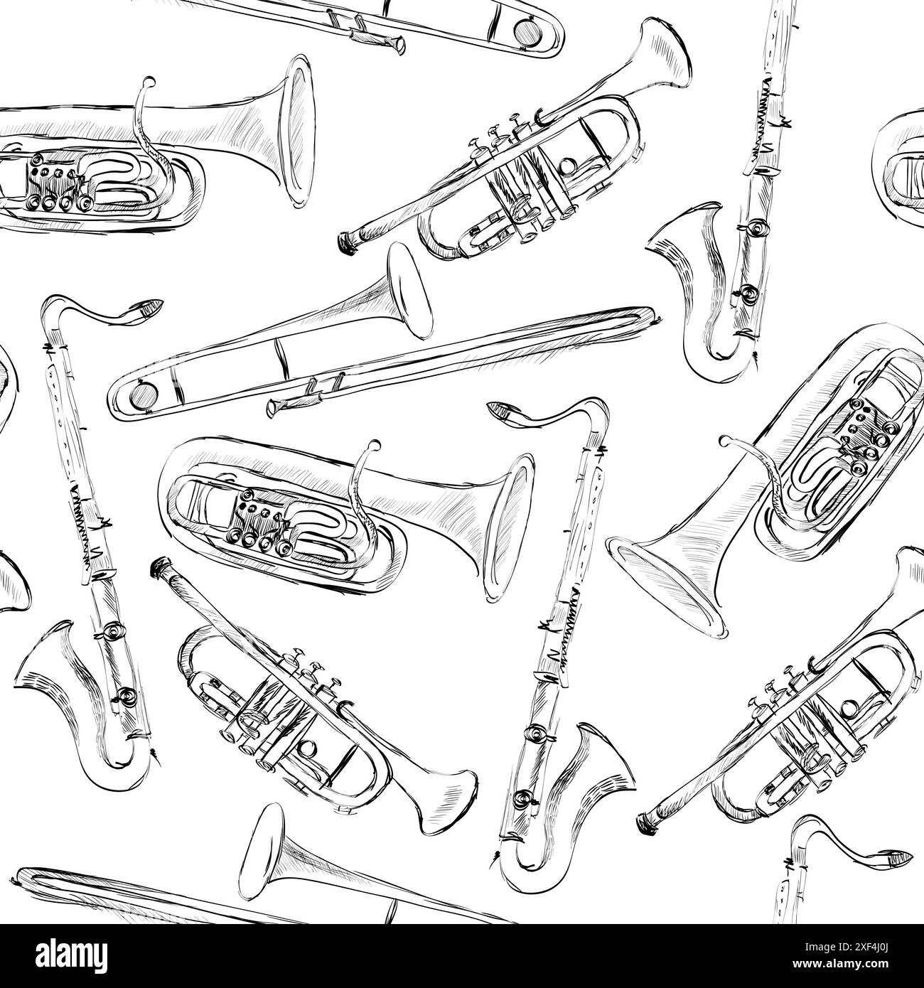 disegno a mano senza cuciture di strumenti musicali Illustrazione Vettoriale