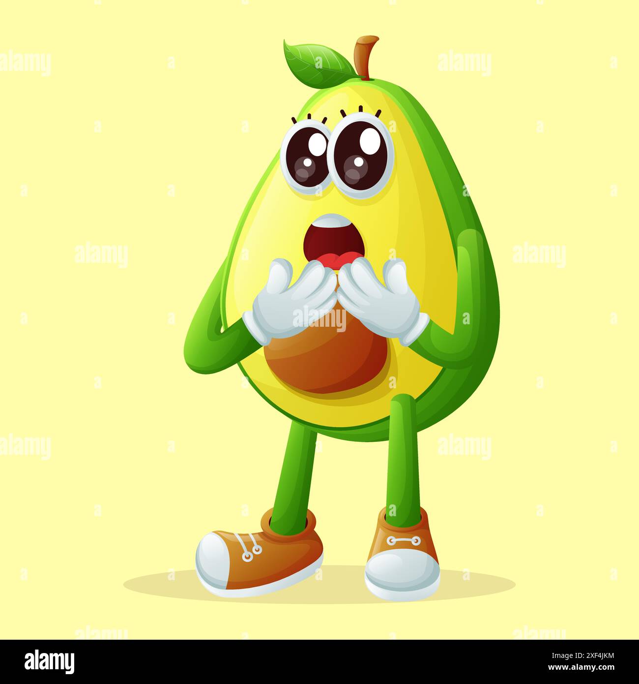 Simpatico personaggio di avocado con un volto sorpreso e bocca aperta. Perfetto per la bambina Illustrazione Vettoriale