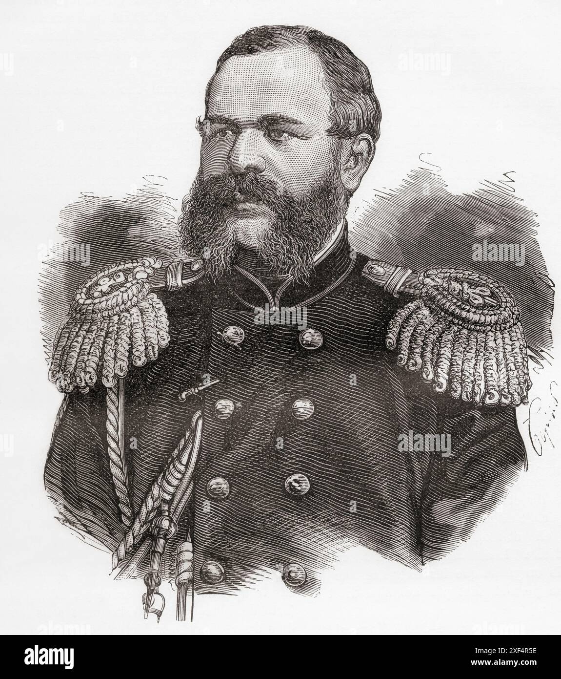 Nikolai Nikolayevich Obruchev, 1830–1904. Ufficiale di stato maggiore nell'esercito imperiale russo, statistico militare, pianificatore e capo dello stato maggiore. Da Russes et Turcs: La Guerre D'Orient, pubblicato nel 1878. Foto Stock