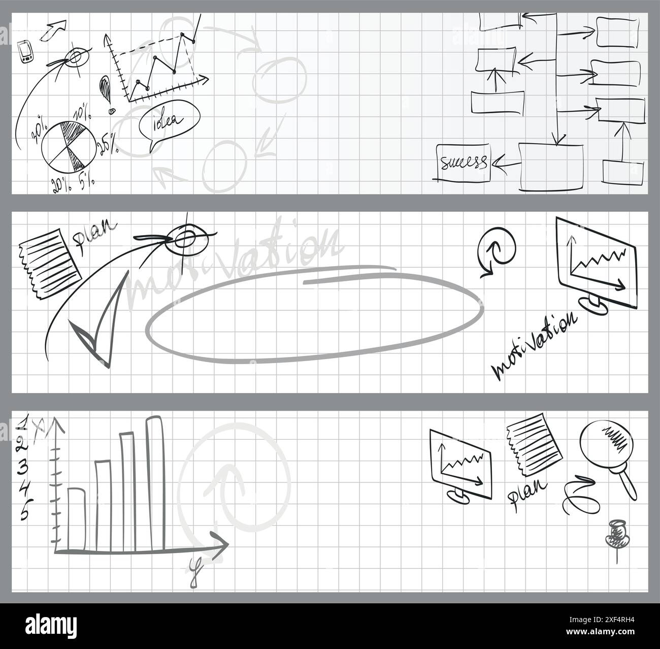 set di schizzi diagrammi aziendali e diagrammi di flusso Illustrazione Vettoriale