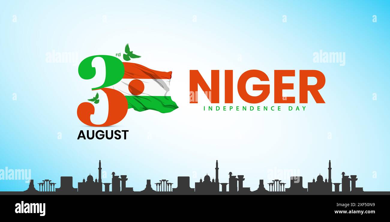 Creative Vector illustrazione del Niger Independence Day by Niger flag offre monumenti e tipografia logo lettering sfondo, Independence Day Illustrazione Vettoriale