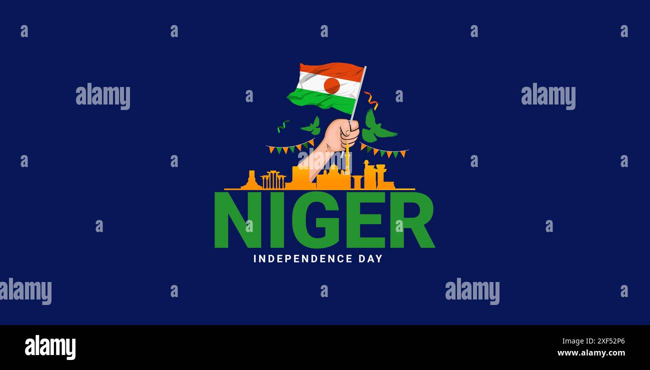 Creative Vector illustrazione del Niger Independence Day by Niger flag offre monumenti e tipografia logo lettering sfondo, Independence Day Illustrazione Vettoriale