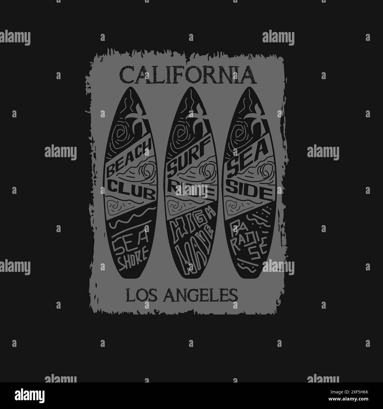 California Los angeles, tipografia delle onde da surf, design grafico della tavola da surf Illustrazione Vettoriale