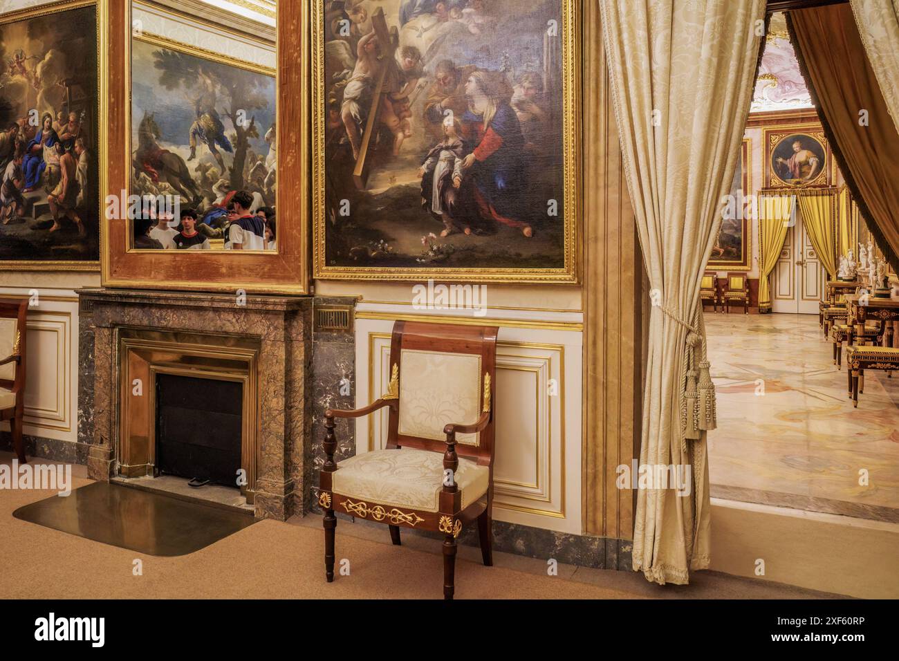 Camera del Re nel Palazzo reale di Aranjuez, residenza dei Re di Spagna. Comunità di Madrid, Spagna, Europa. Foto Stock