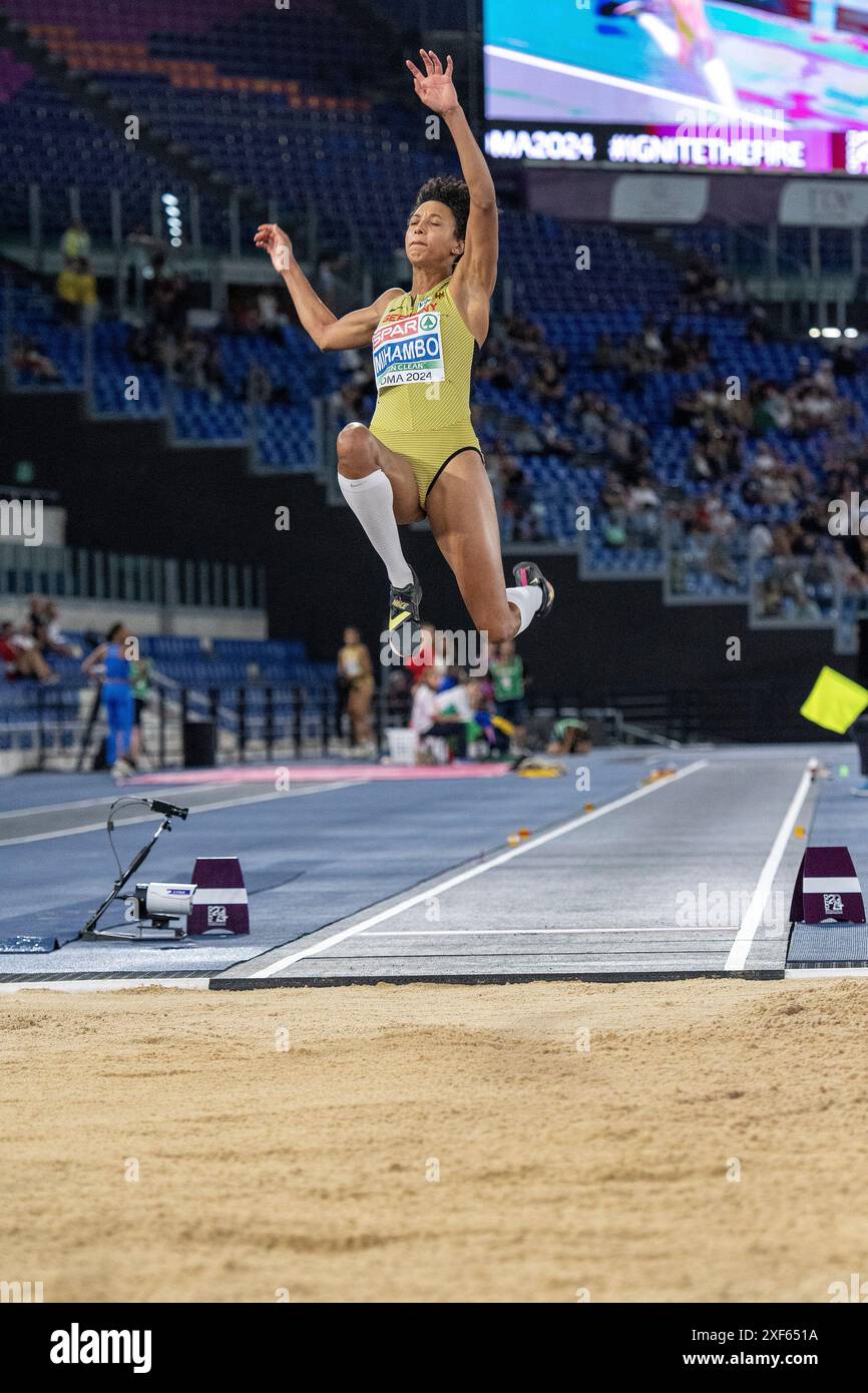 Malaika Mihambo (Germania), medaglia d'oro al salto lungo femminile ai Campionati europei di atletica leggera Roma 2024, Stadio Olimpico, Roma, Italia Foto Stock